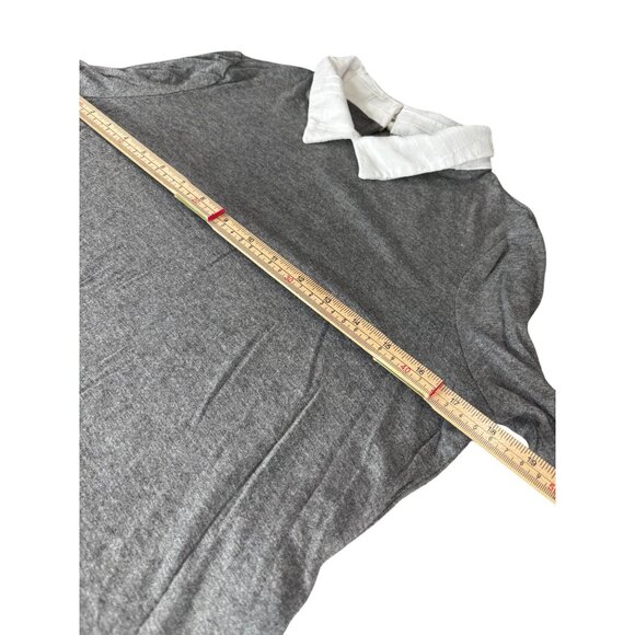 Gray & White 3/4 Sleeve Two-Tone Tunic Top With Collar Size S - Picture 9 of 10